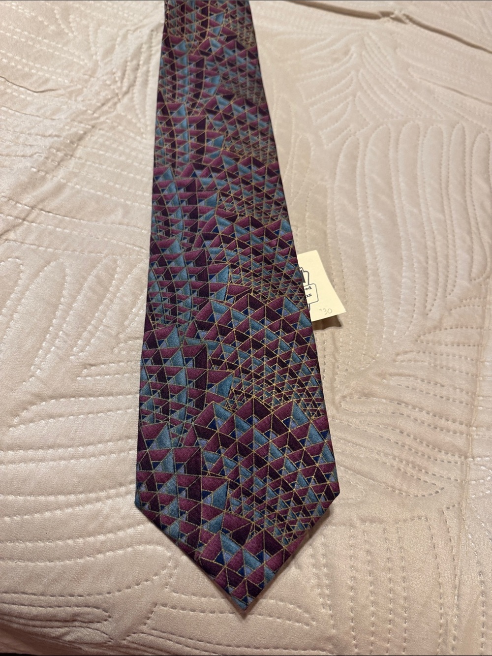 Kinsmith’s Hand-Tailored Geometric Purple Blue Men's Tie 4” widest part. NWTs